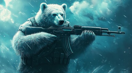 Obraz premium I drew an ice bear character by adding AK47