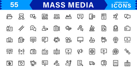 Mass Media Icon Set. High-Quality Vector Icons for Journalism, Broadcasting, Digital Media, and Communication Designs