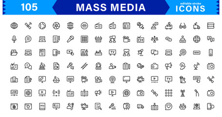 Mass Media Icon Set. High-Quality Vector Icons for Journalism, Broadcasting, Digital Media, and Communication Designs