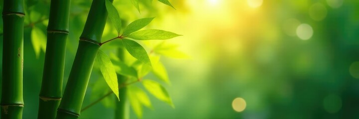 Obraz premium Soft warm light filters through bamboo leaves, foliage, peaceful, green