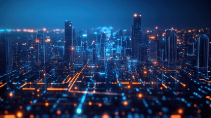 Fototapeta premium AI-powered government services, futuristic digital transformation, glowing city management interface,