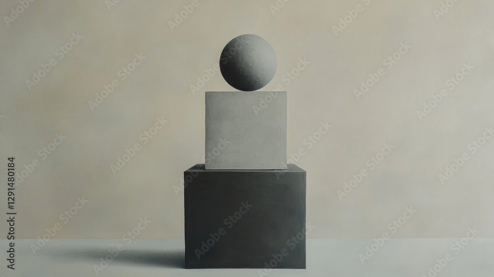 Poster a stack of cubes with a sphere on top abstractly displayed