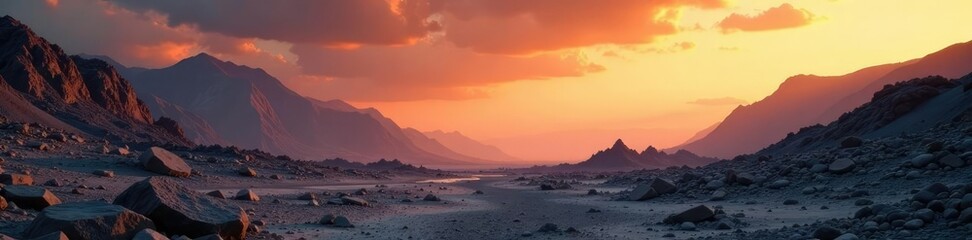 A desolate landscape stretches out in every direction with ash and rock scattered everywhere, destroyed, rubble, desolate