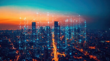 AI-powered smart city concept, with interconnected data points visualizing urban optimization in real time