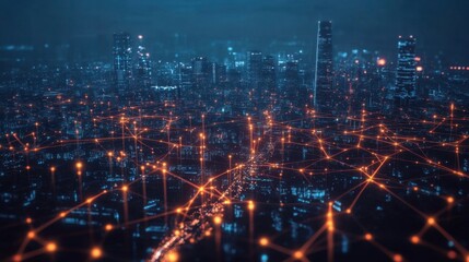 AI-powered smart city concept, with interconnected data points visualizing urban optimization in real time