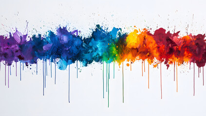 Fototapeta premium Abstract Rainbow Splashes Vibrant Color Drips on White