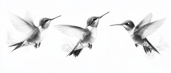 Fototapeta premium Hummingbird in flight showcasing intricate details against a soft background