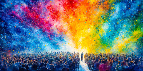 Colorful Crowd Towards the Light