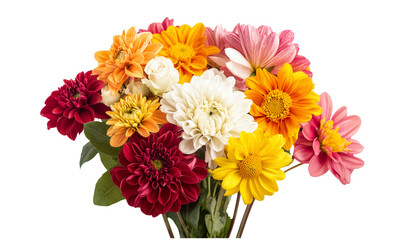 A vibrant bouquet of assorted flowers in various colors, showcasing a mix of blooms isolated on white background and transparent background