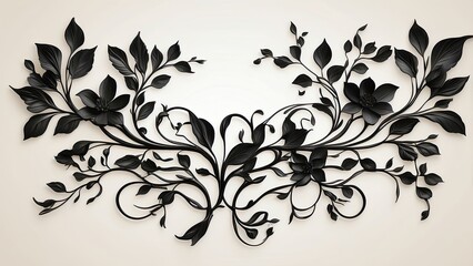 Obraz premium 1. Medieval Illuminated Manuscript Style: Black and White Silhouette of a Rectangular Horizontal Frame with Stylized Tree Branches