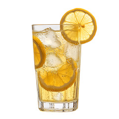 A Tall Glass of Lemonade with Ice and Lemon Slices Isolated on Transparent Background