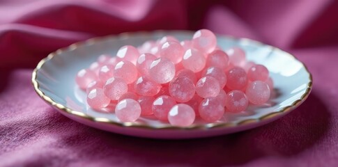 A delicate plate of shimmering crystals on a velvet cloth, reflective, balance