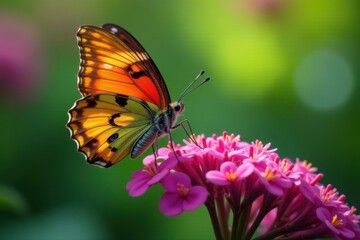 Obraz premium Butterfly on oregano, vibrant colors, copy space, art, element