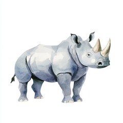 Fototapeta premium Watercolor rhino illustration wildlife art studio setting vibrant colors artistic perspective nature awareness, isolated on white background
