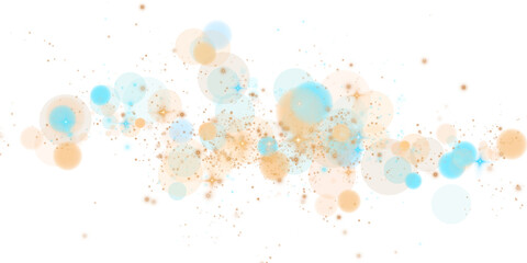 A mesmerizing composition of ethereal blue and golden bokeh lights and shimmering sparkles creates a magical shimmering, evoking a sense of magic, elegance, and festive wonder. PNG.
