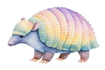 Obraz premium Whimsical watercolor armadillo illustration art studio animal portrait colorful environment creative perspective, isolated on white background