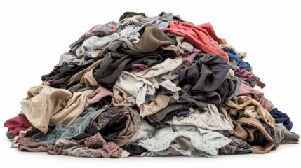 Piled high with various fabrics, this mountain of dirty clothes presents a chaotic blend of textures and colors. Jeans, shirts, and garments mingle, ready for cleaning