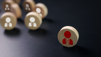 Leadership concept, Customer Relationship Management on dark background, Concept of business leadership for leader team, A circle with a manager icon represents leadership, Leadership skills.