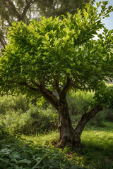 Fototapeta premium Tree garden park with sky background, realistic tree with green leaf stand alone with beautiful light in day time