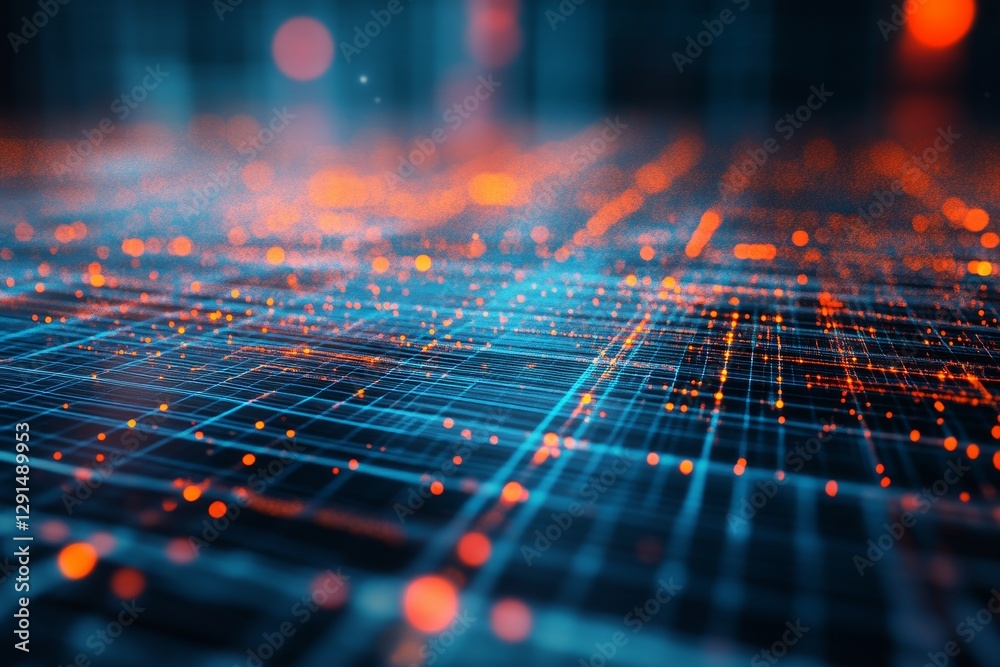 Poster abstract digital network connection with bright nodes and lines