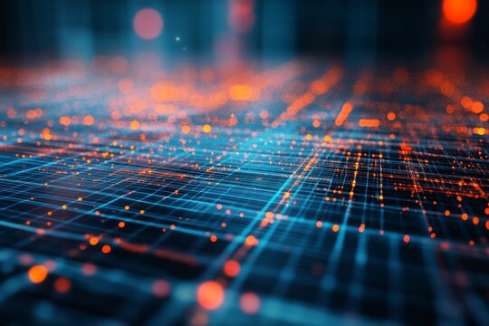 Abstract Digital Network Connection with Bright Nodes and Lines