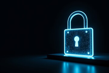 Fototapeta premium Glowing Neon Padlock Symbol Digital Security Concept Cyber Protection