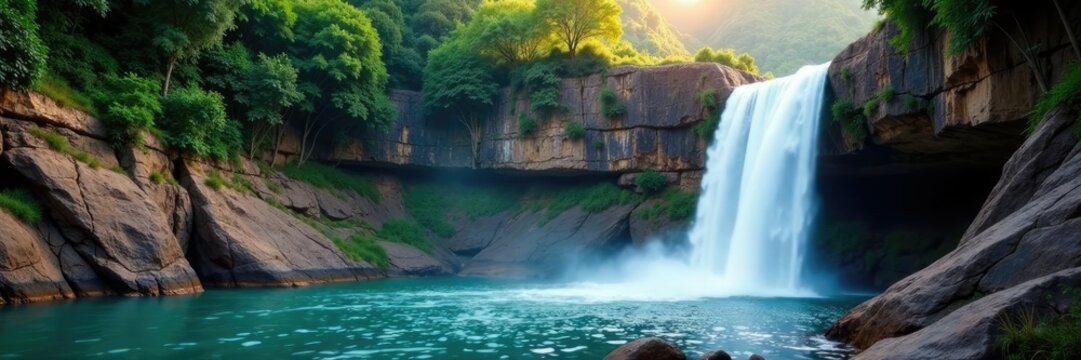 Cascada de Enramada waterfall cascading down rocky cliffs, water, cliffs