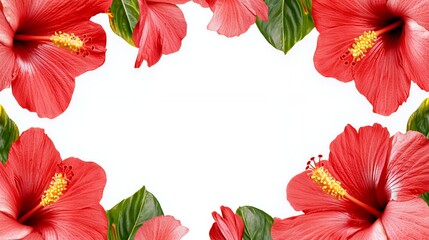 Obraz premium Red Hibiscus Flower Frame on White Background