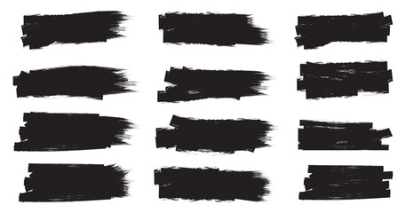 Black brush strokes vector illustration, abstract grunge texture on black hand drawn stripes, smears ,Chinese or Japanese calligraphy brushstrokes set.