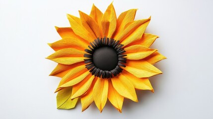 This beautiful paper crafted sunflower sits on a white surface