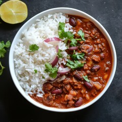 Simple top view shot of Rajma and rice dish