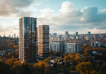 Obraz premium Modern City Skyline with Residential High-Rise Buildings