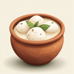 Vector illustration of Rasgulla dessert in traditional mud pot