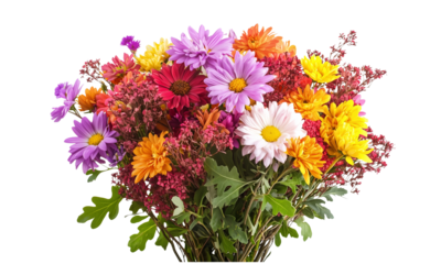 Colorful bouquet of vibrant flowers , showcasing a variety of species and rich hues. isolated on white background and transparent background
