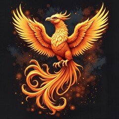 Phoenix spreading its wings against a dark background