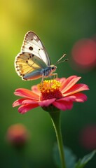 Naklejka premium Delicate butterfly perched on vibrant wildflower, sunlight dappled petals, summer, wing, bloom