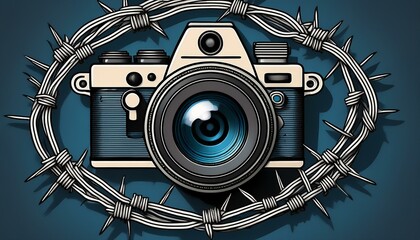 camera with barbed wire world press freedom day censorship free speech and journalism censored media discrimination of opinion