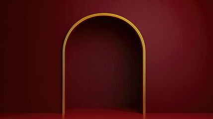 Curved golden frame on rich red background creates elegant, mini