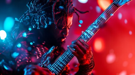 Obraz premium Electrifying Guitarist: A Night of Passionate Music
