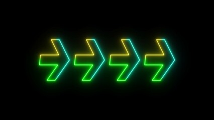 Neon arrows on a black background. Glowing Neon Arrows on a Black Background. neon colorful glowing left to right arrow abstract background.
