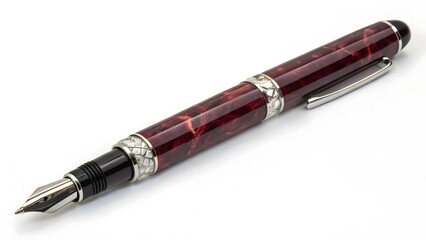 Fototapeta premium Luxury Fountain Pen with Marbled Red Barrel and Silver Accents - High-Quality Writing Instrument for Collectors and Professionals