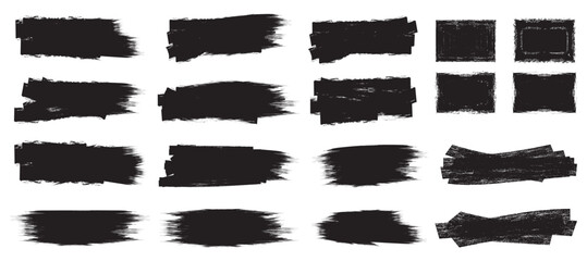 Vector brush strokes pack marker ink strokes grunge. Black hand drawn stripes, smears, rectangle  brush ,Chinese or Japanese calligraphy brushstrokes set. Vector illustration.