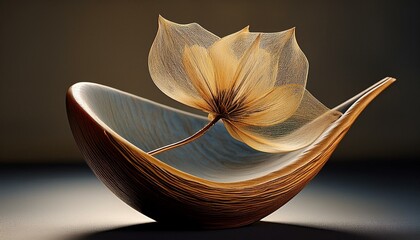 a dried flower with a stem in a bowl abstraction