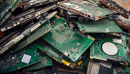 heap of computer circuit boards e waste pile highlighting technology and recycling challenges generative ai