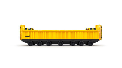 Obraz premium Yellow metal Cargo ship container mockup, side view, isolated on white background
