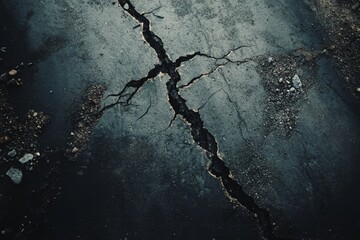 Broken road by nature, Asphalt road collapsed and fallen