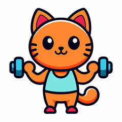 Cute Kitten Lifting Dumbbells