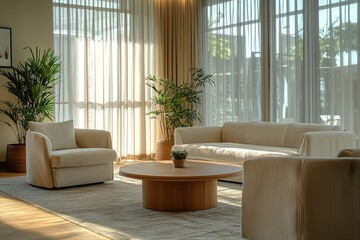 A modern minimalist interior design for a living room with an armchair. Generative AI
