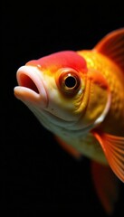 Goldfish with open mouth, black background Close-up, isolated , carassius auratus, black backdrop