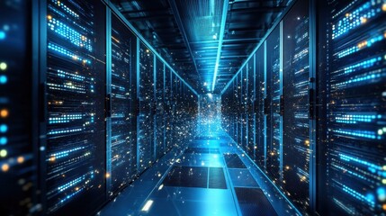 A powerful AI supercomputer processing vast amounts of data in a high-tech data center